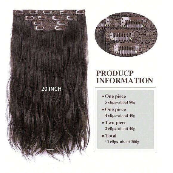 Human hair blend Luxurious Dark Brown Wavy Clip in Hair Extension - Picture 8 of 10